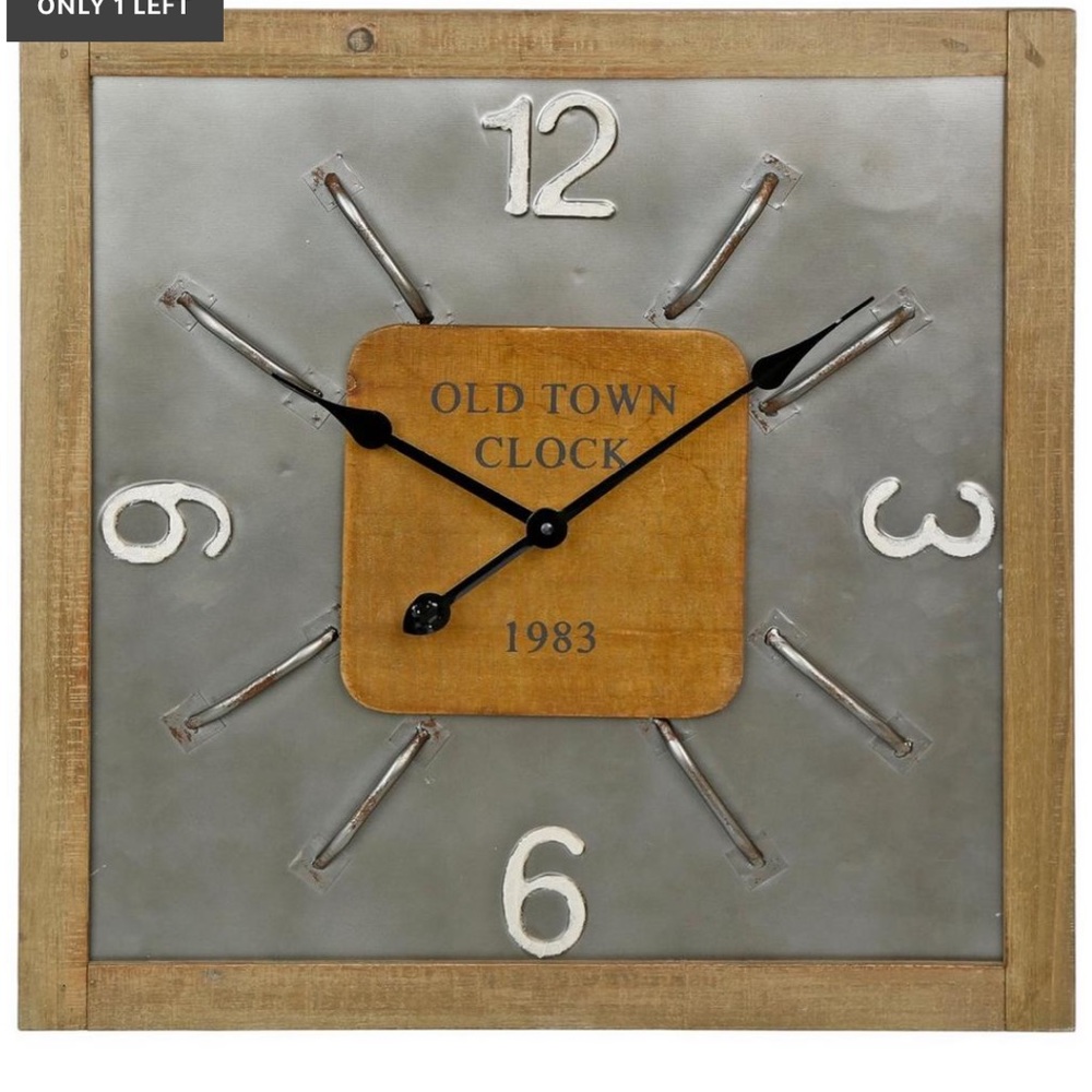 Farmhouse 24x24” Wood Framed Old Town Wall Clock NWT